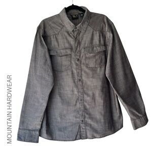 MOUNTAIN HARDWEAR NWOT MEN’S PURE COTTON SNAP FRONT LONG SLEEVE SHIRT GRAY LARGE